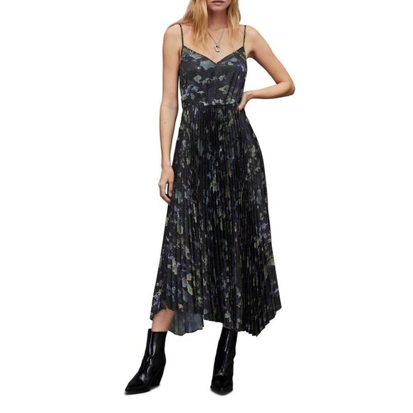 AllSaints Floral Pleated Midi Dress size XS - Picture 1 of 11